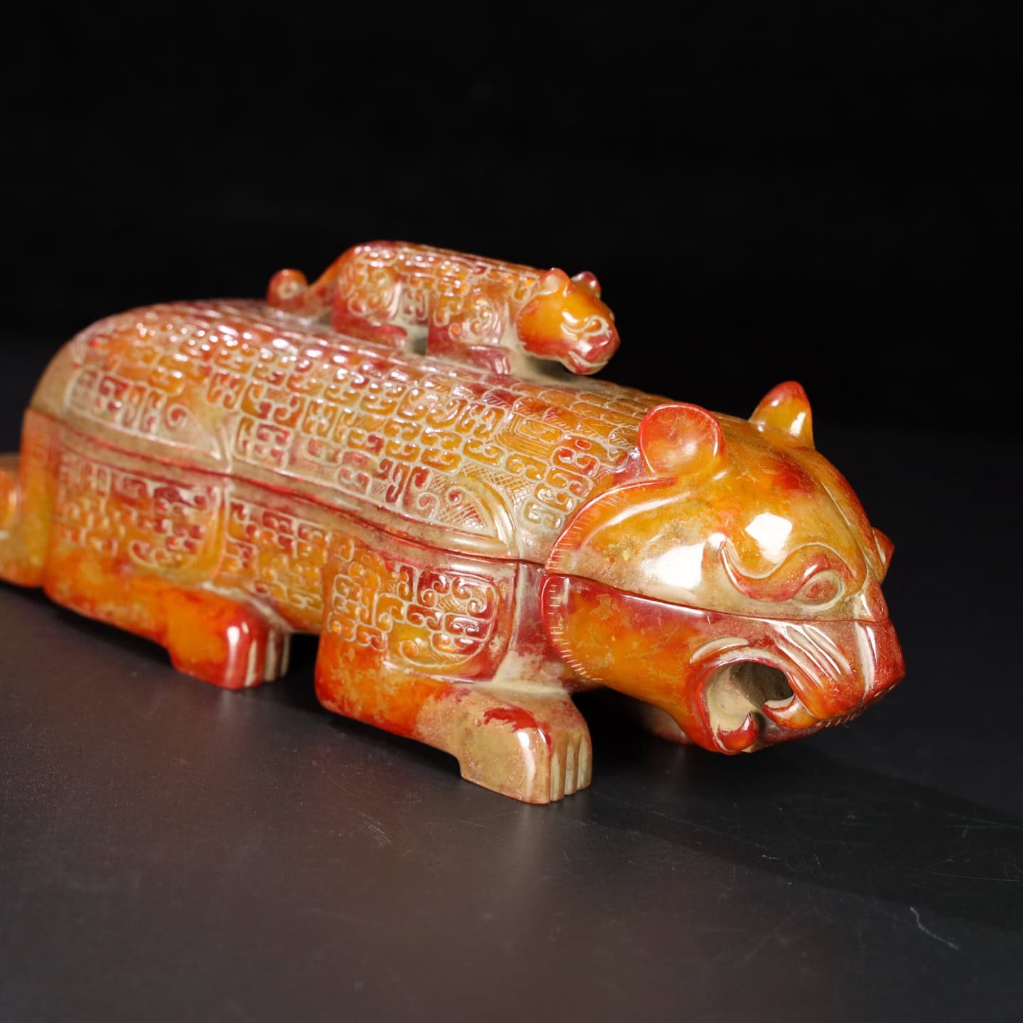 Chinese Natural Jade Carved Beast Boxes