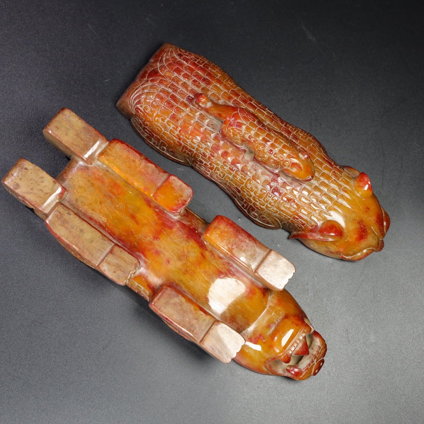 Chinese Natural Jade Carved Beast Boxes