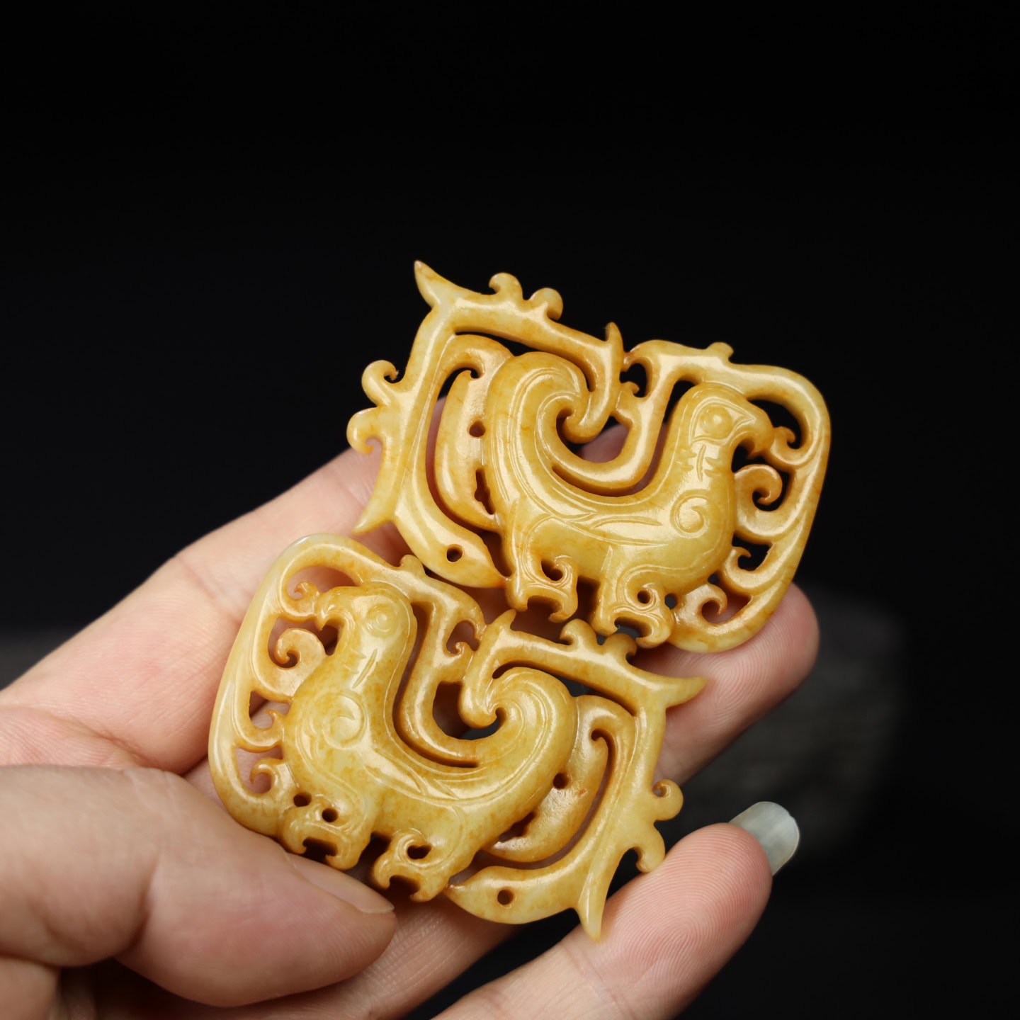 Chinese Natural Jade Carved Phoenix Pendants