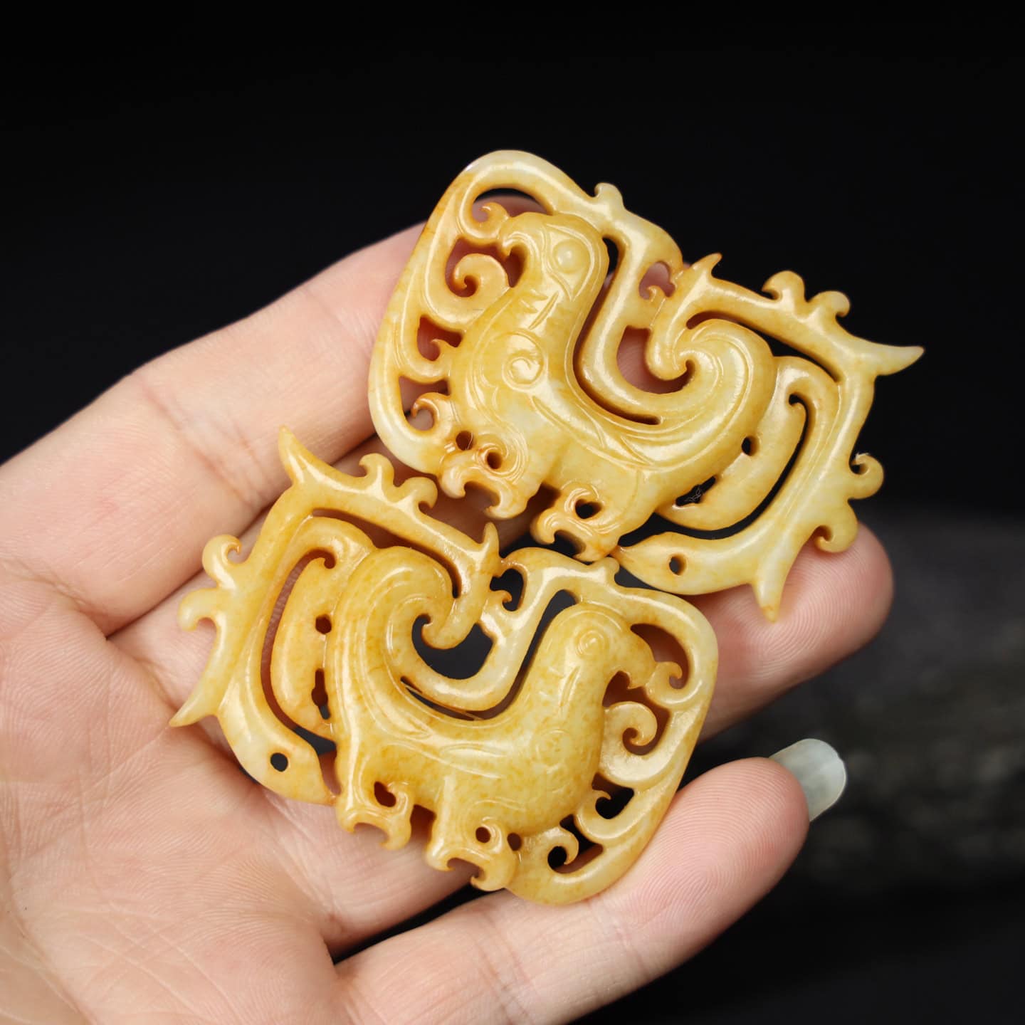 Chinese Natural Jade Carved Phoenix Pendants