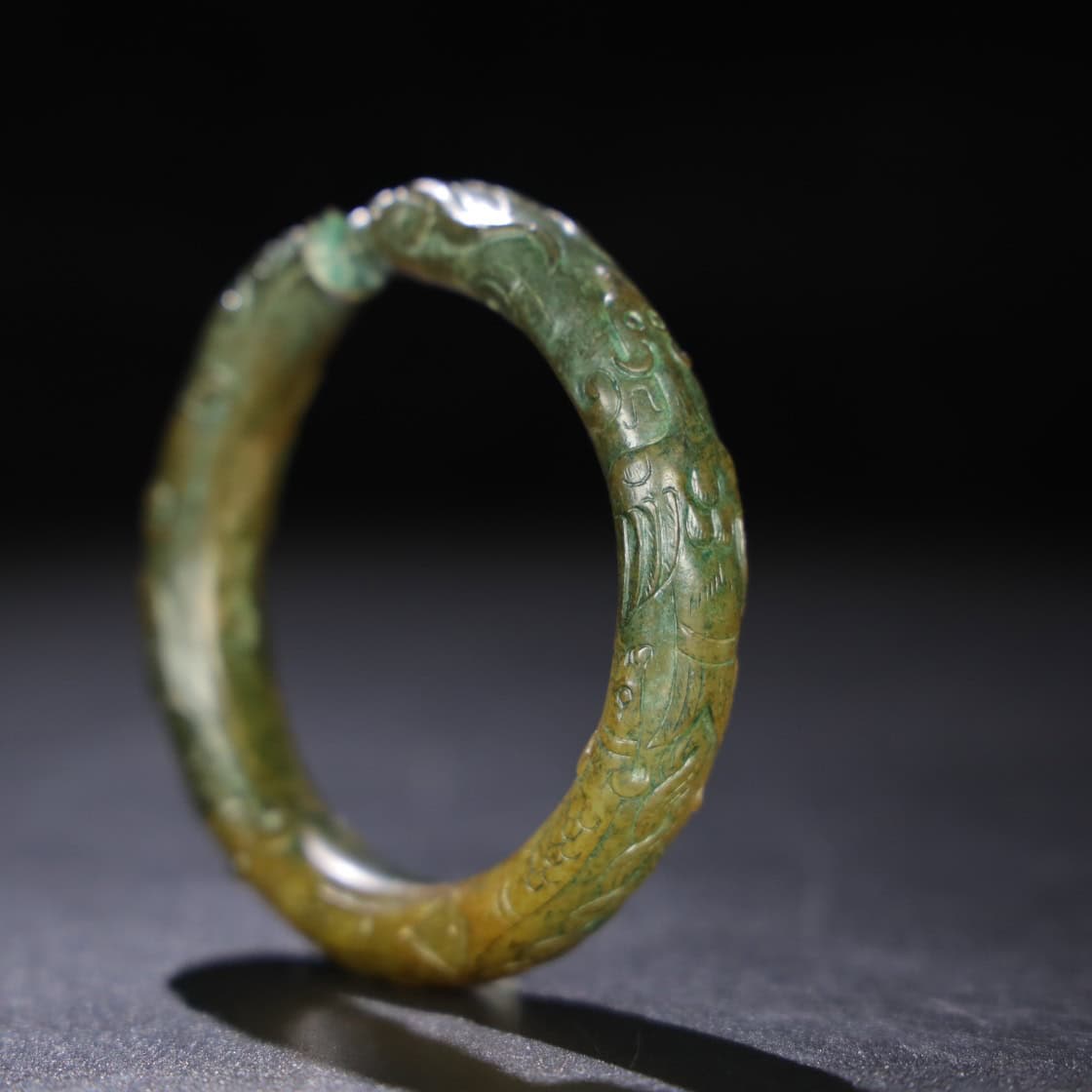 Chinese Natural Jade Carved Dragon Bracelet