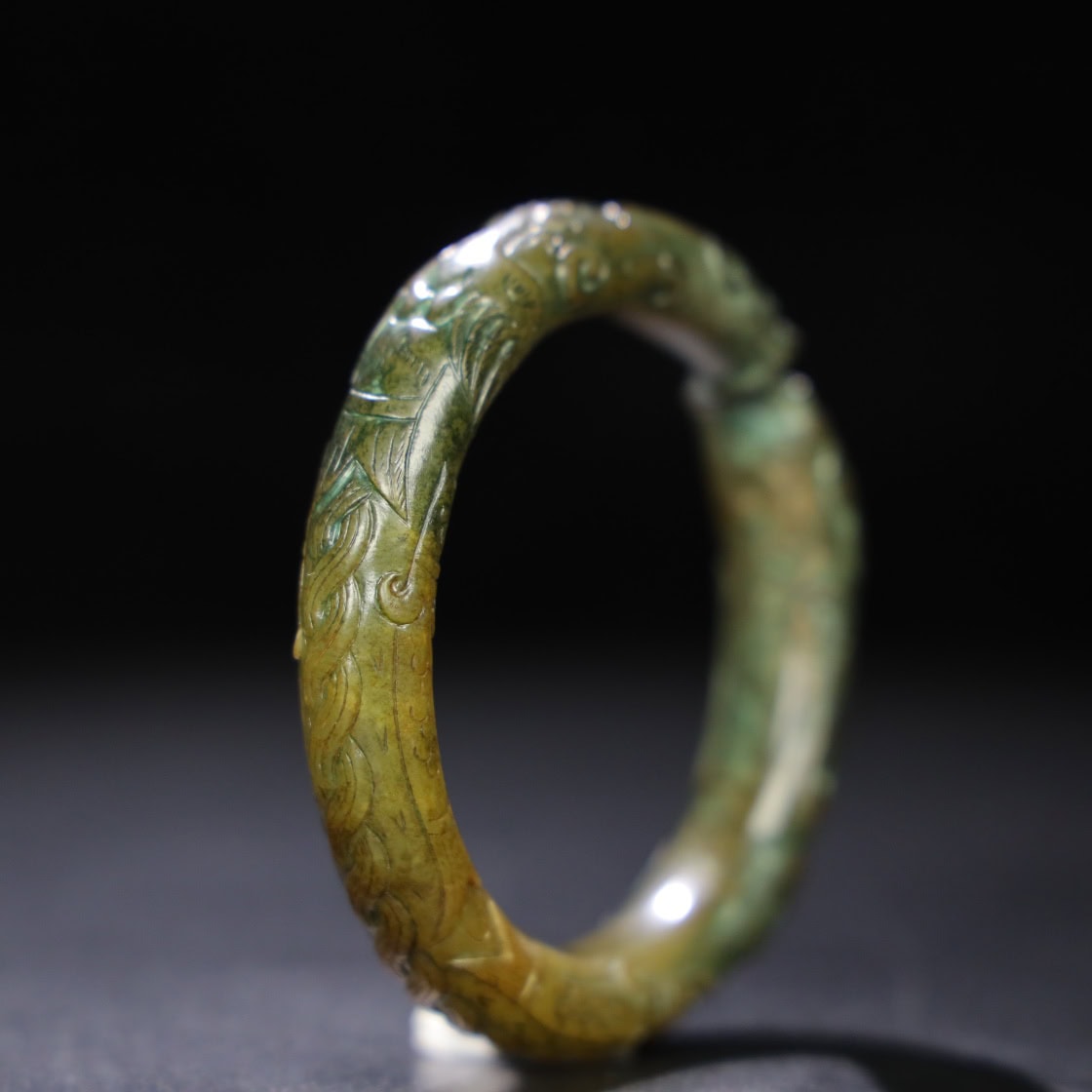 Chinese Natural Jade Carved Dragon Bracelet