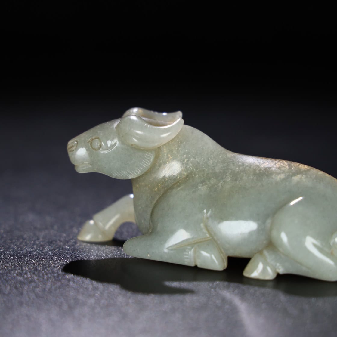 Chinese Natural Jade Carved Cow