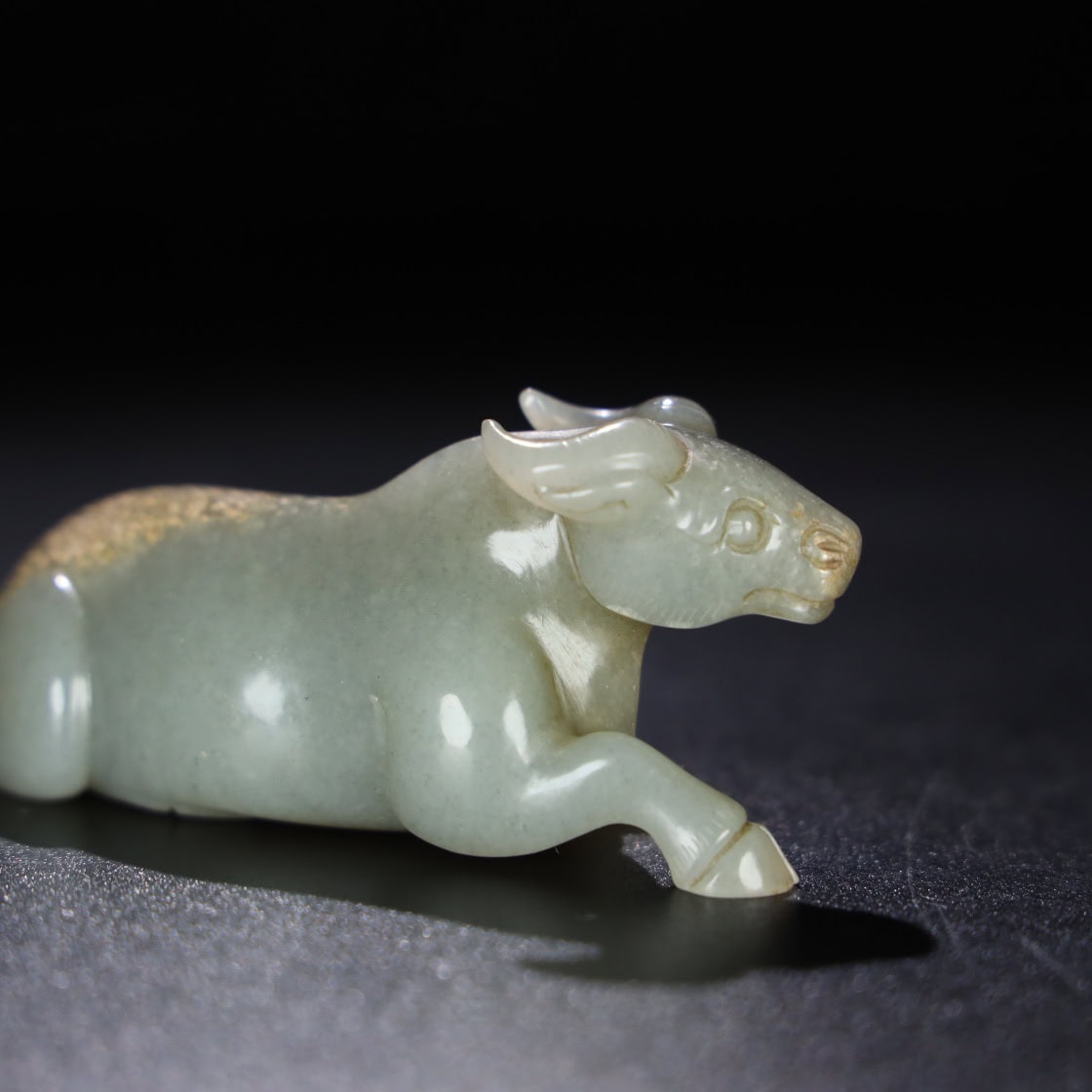 Chinese Natural Jade Carved Cow