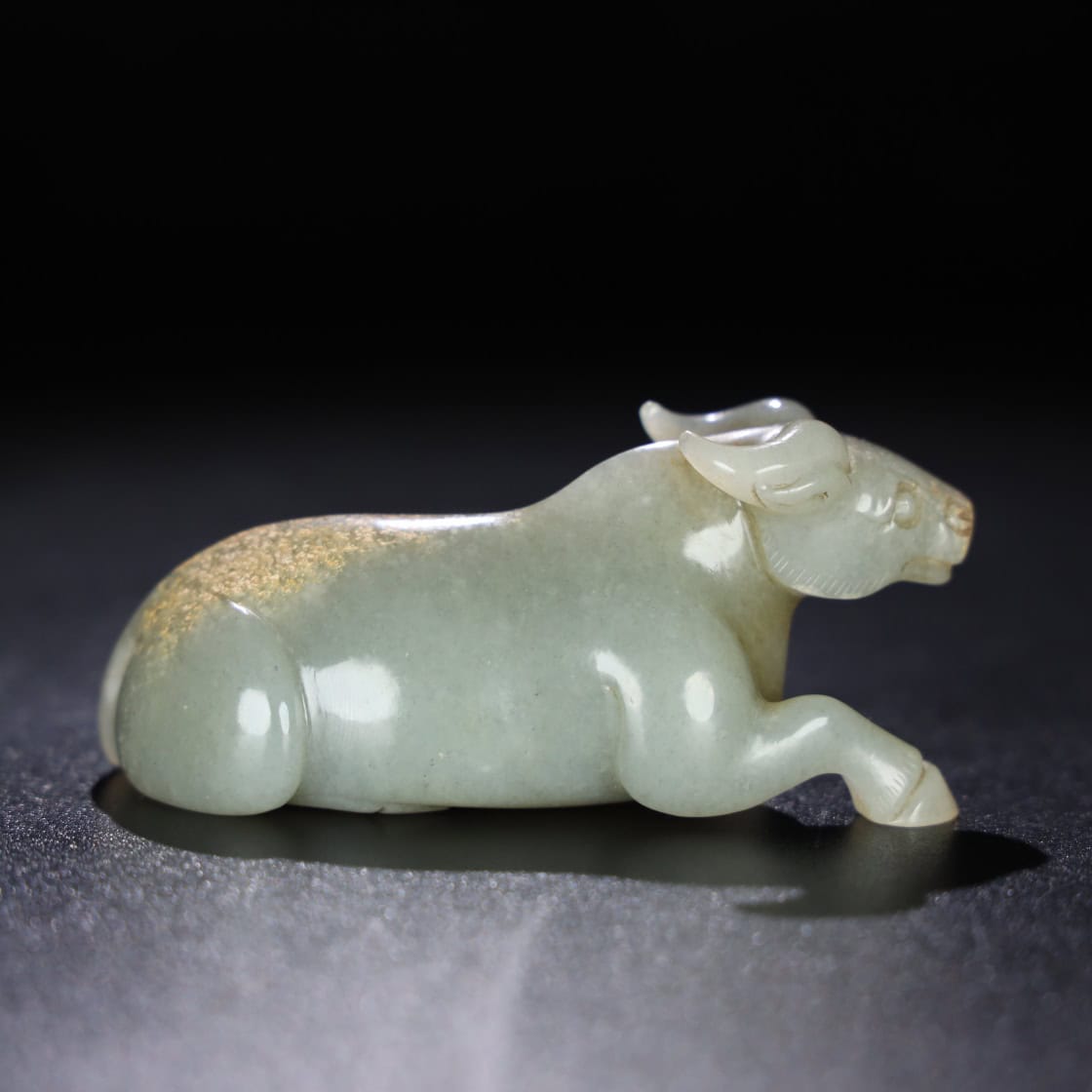 Chinese Natural Jade Carved Cow
