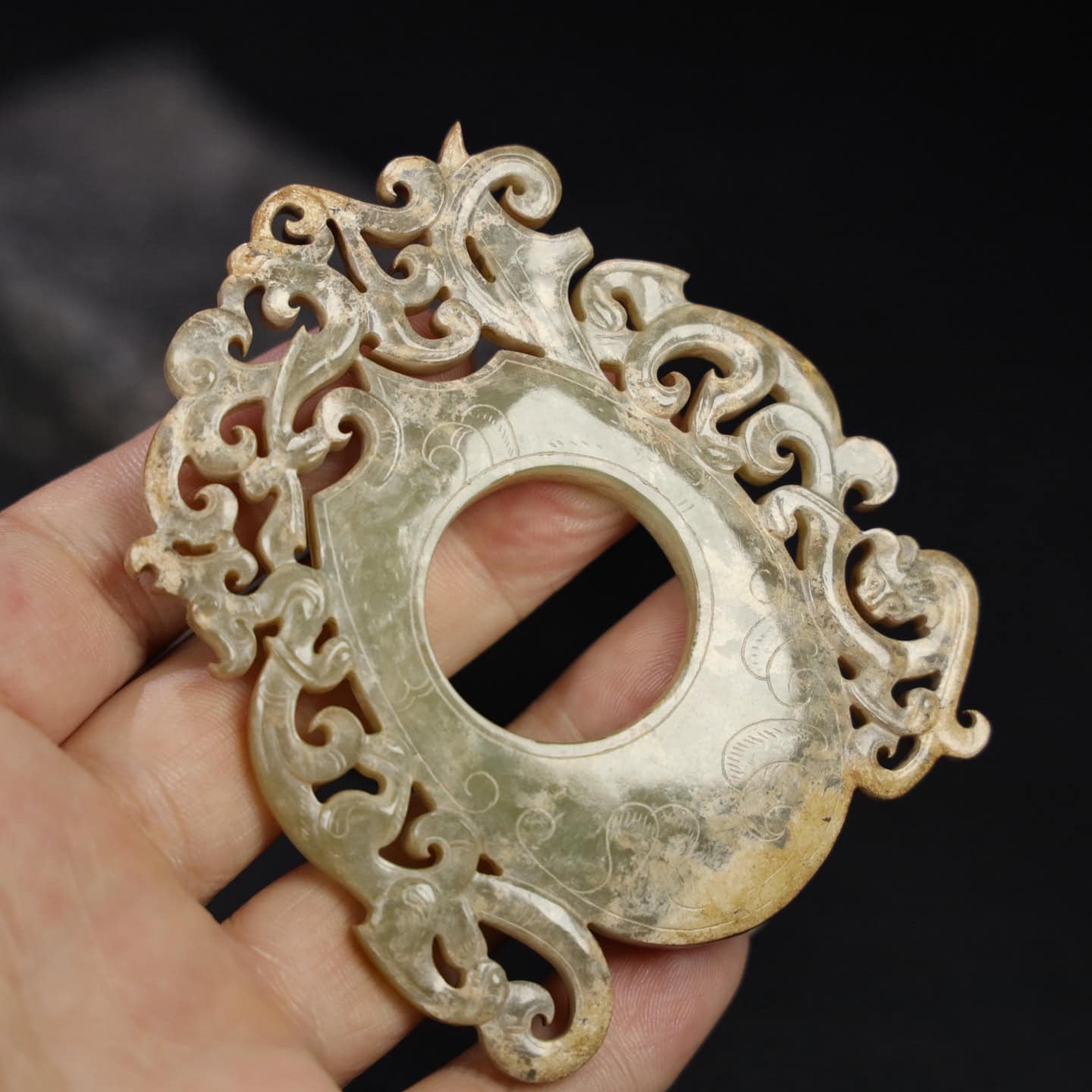 Chinese Natural Jade Carved Heart Pendant