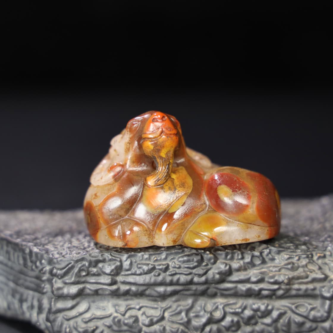 Chinese Natural Jade Carved Red Sheep Handle