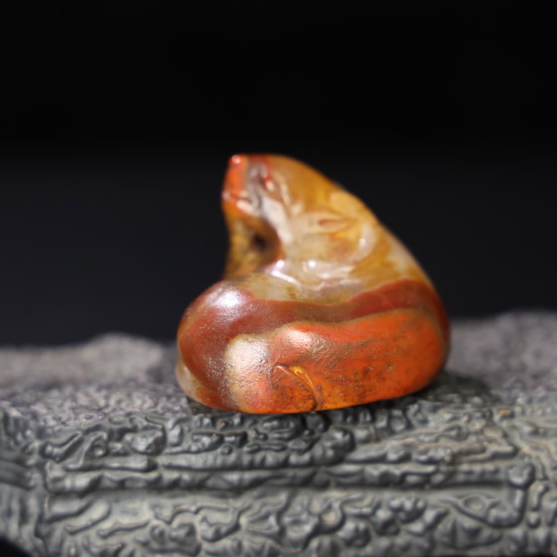 Chinese Natural Jade Carved Red Sheep Handle