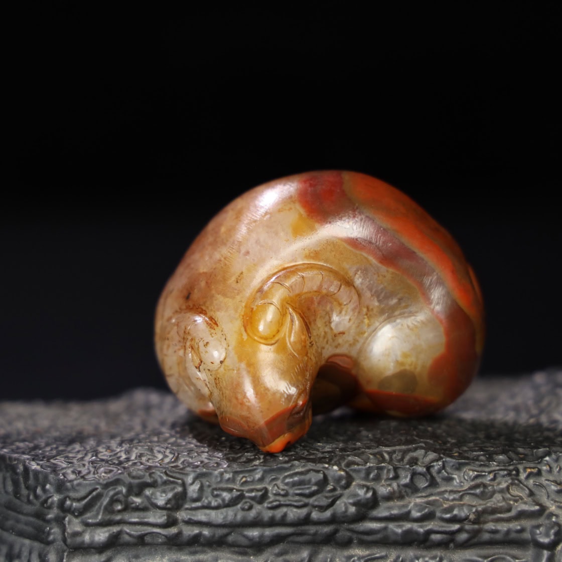 Chinese Natural Jade Carved Red Sheep Handle