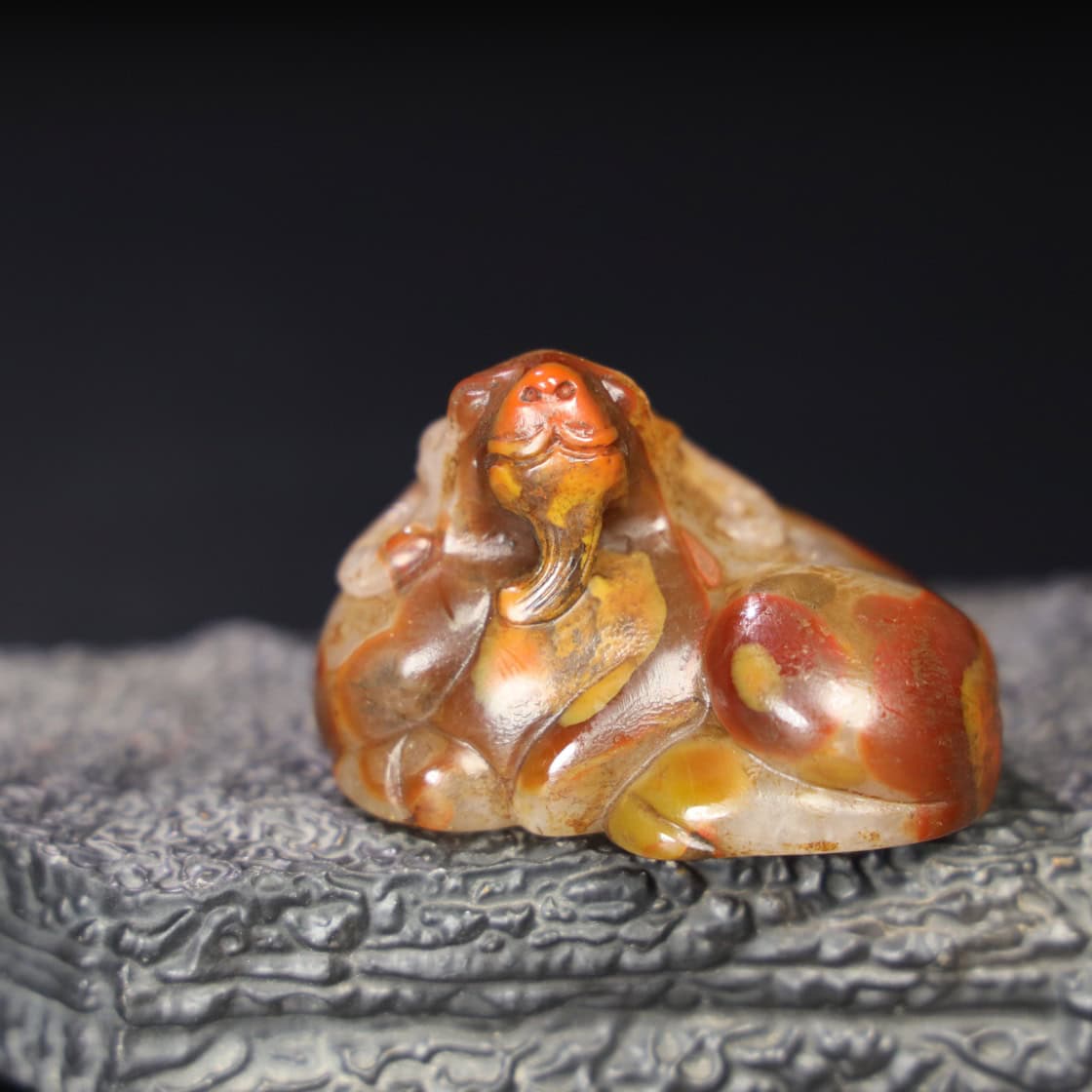 Chinese Natural Jade Carved Red Sheep Handle