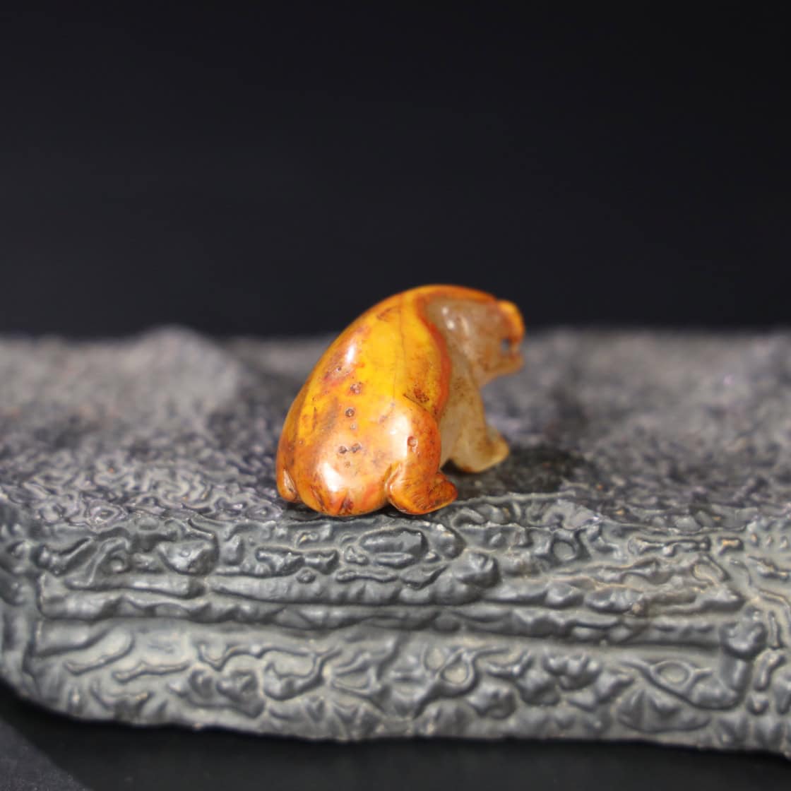 Chinese Natural Jade Carved Red Bear Handle