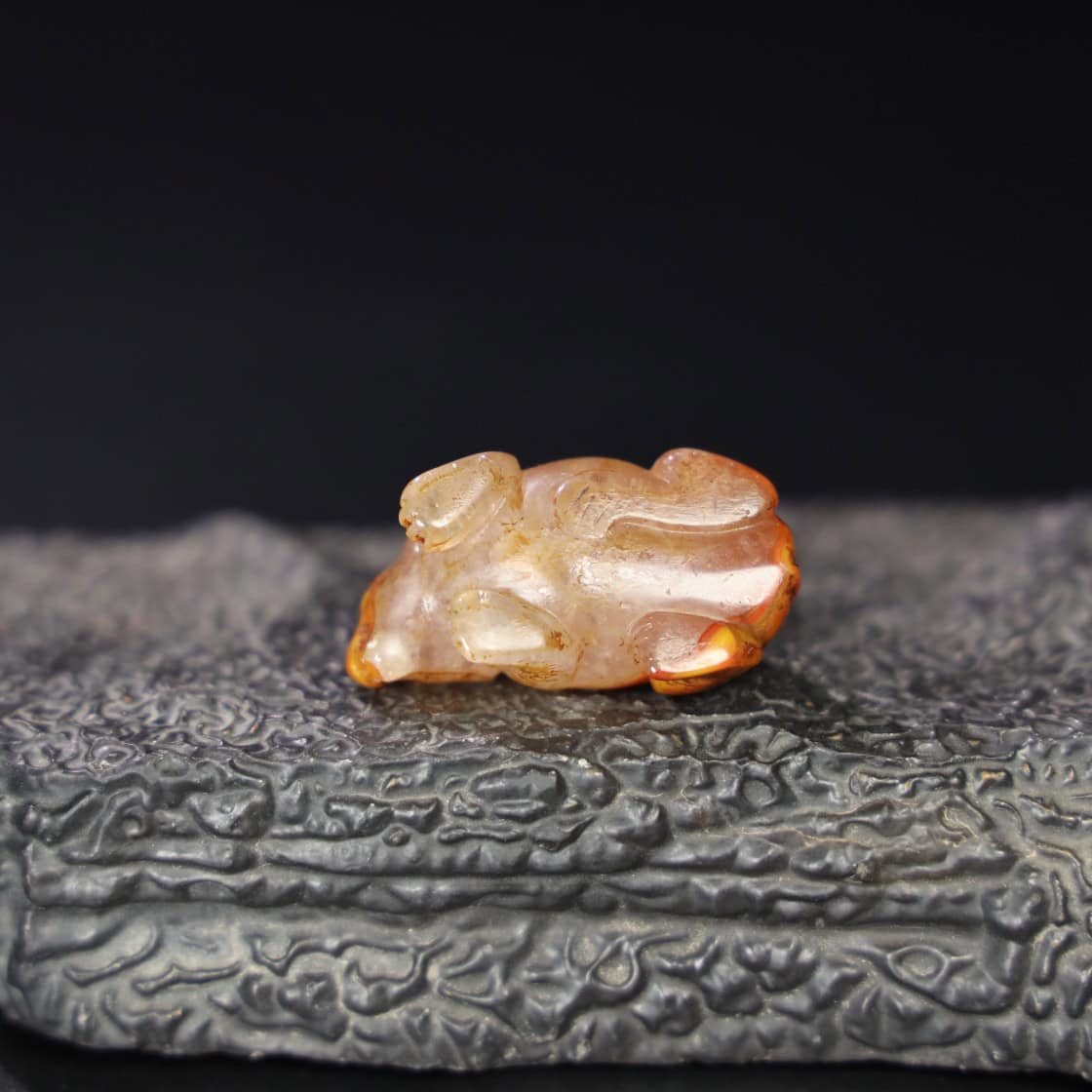 Chinese Natural Jade Carved Red Bear Handle