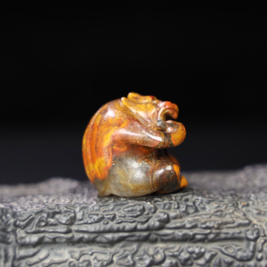Chinese Natural Jade Carved Red Bear Handle