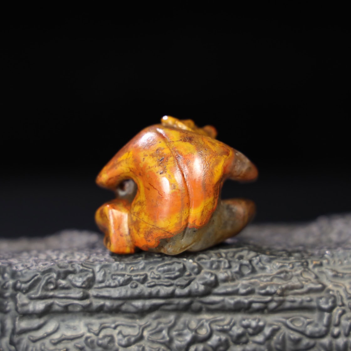 Chinese Natural Jade Carved Red Bear Handle