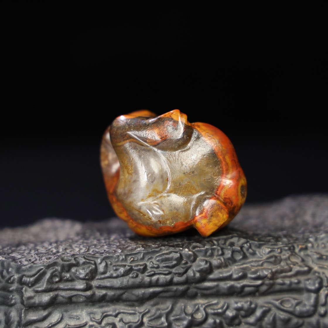 Chinese Natural Jade Carved Red Bear Handle