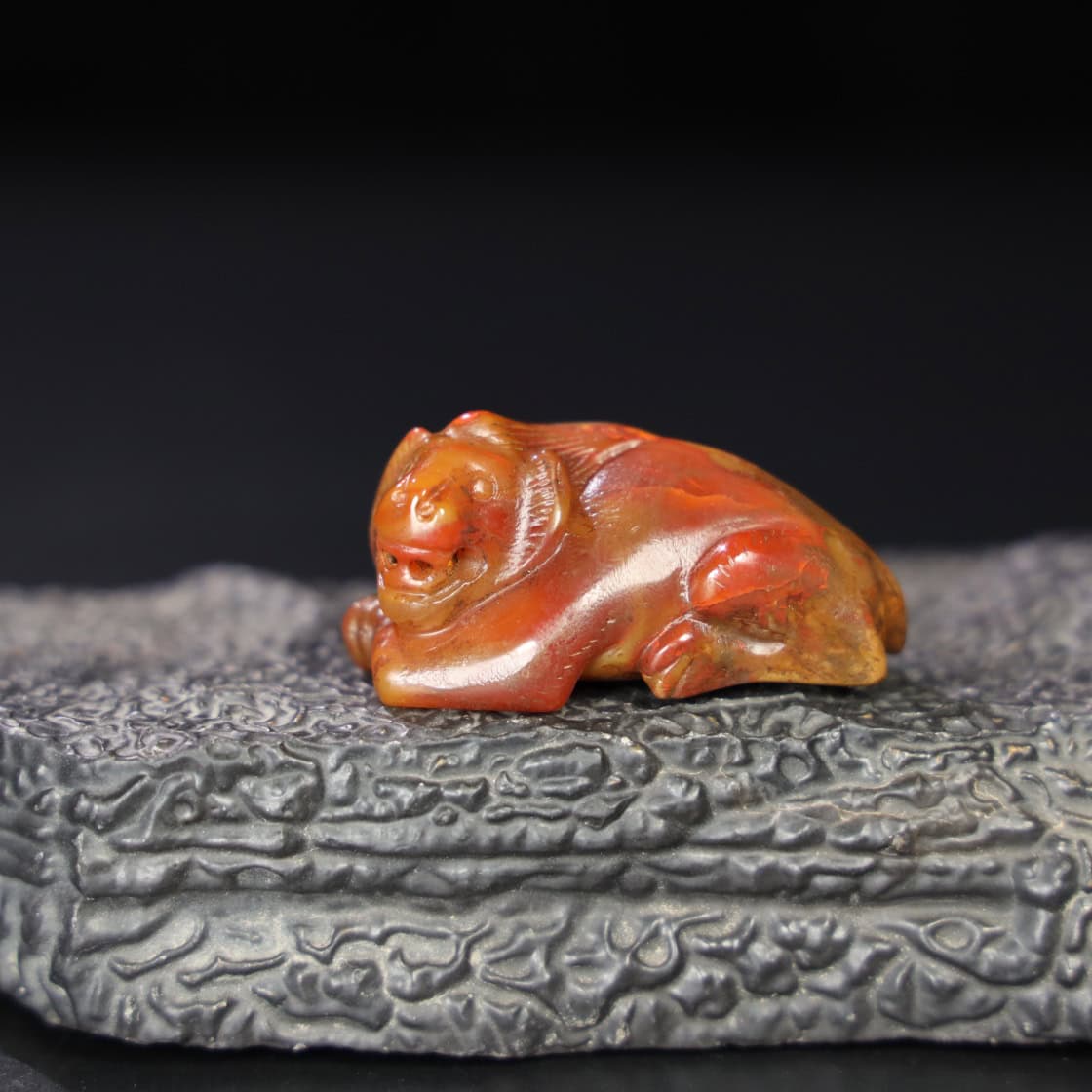 Chinese Natural Jade Carved beast handle piece