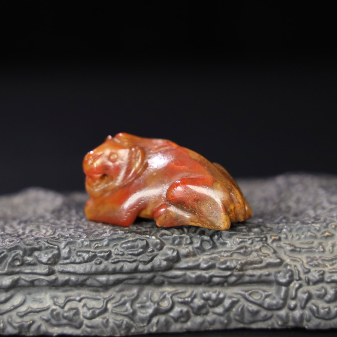 Chinese Natural Jade Carved beast handle piece