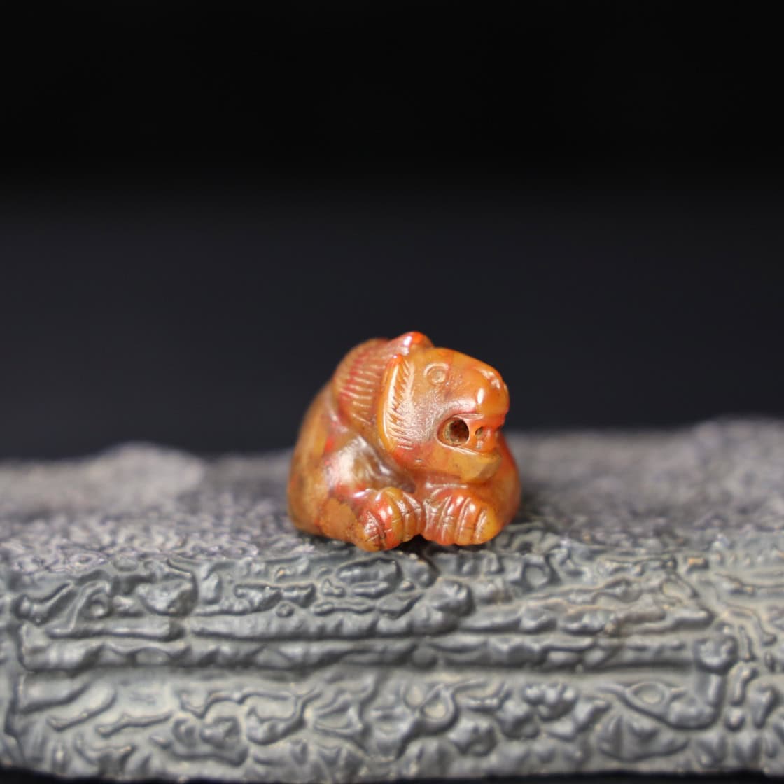 Chinese Natural Jade Carved beast handle piece