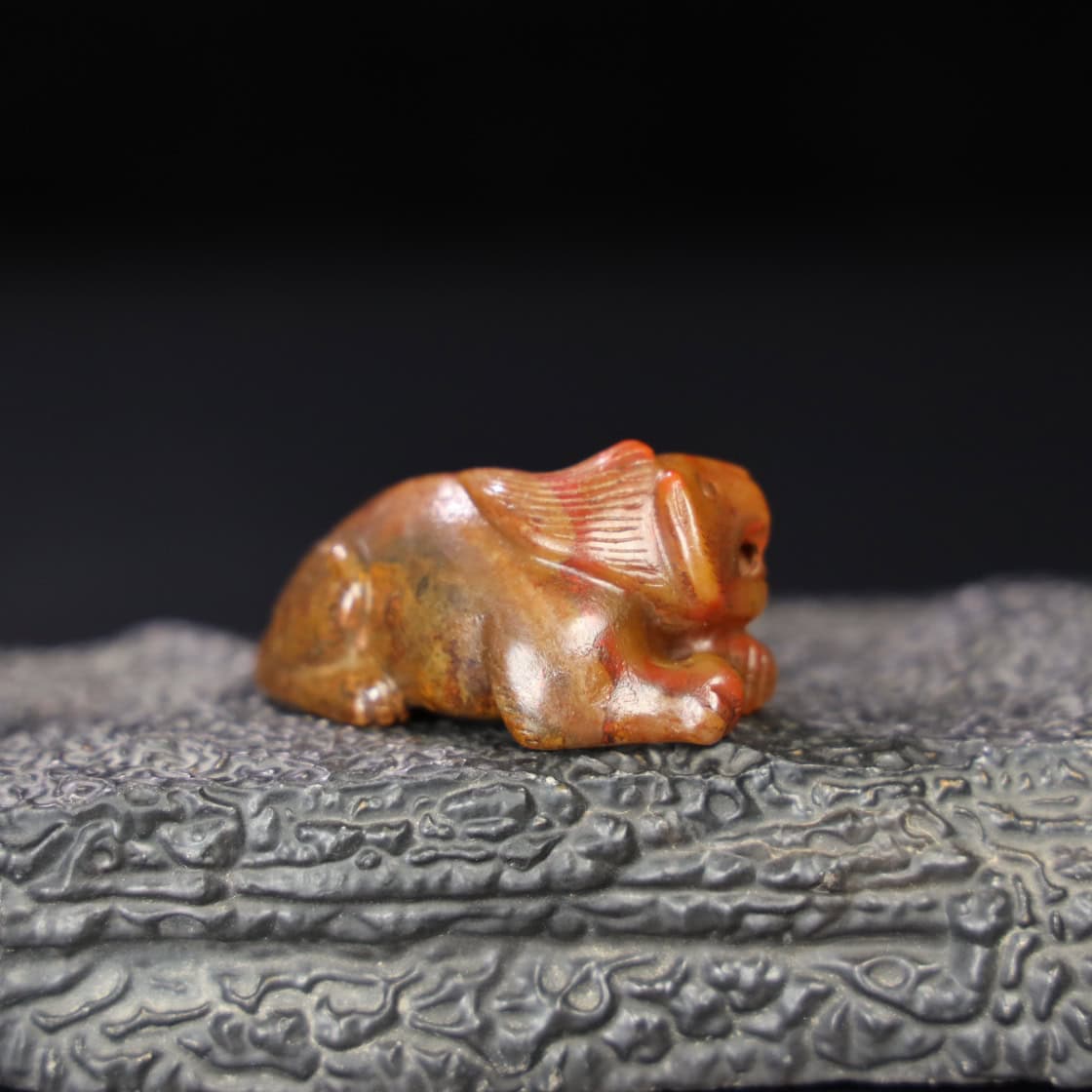 Chinese Natural Jade Carved beast handle piece