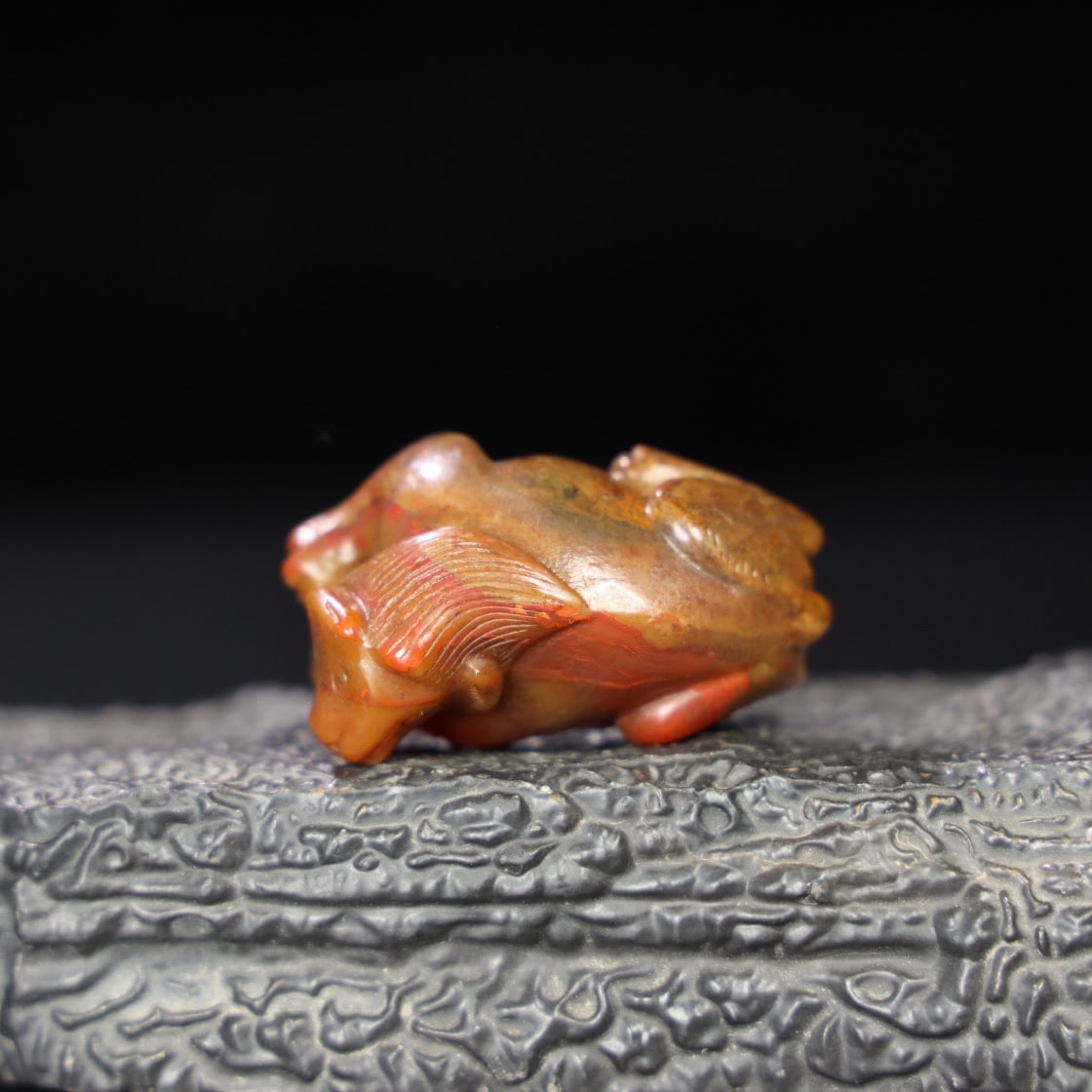 Chinese Natural Jade Carved beast handle piece