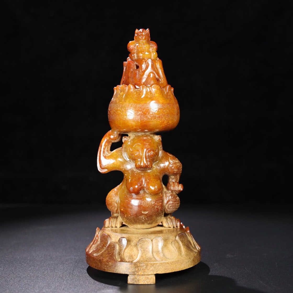 Chinese Natural Jade Carved Bear Incense