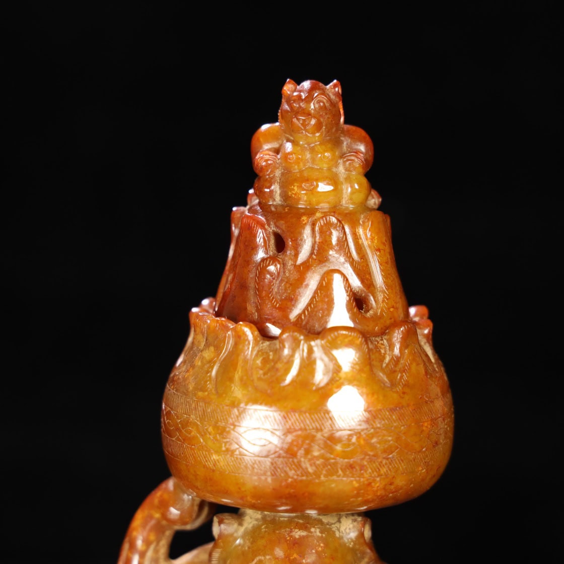 Chinese Natural Jade Carved Bear Incense