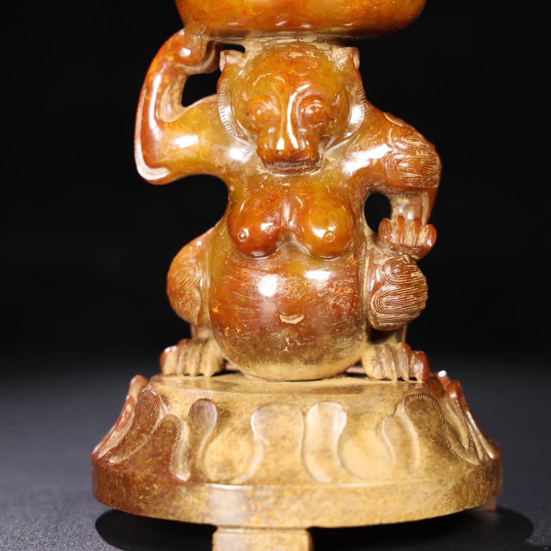Chinese Natural Jade Carved Bear Incense