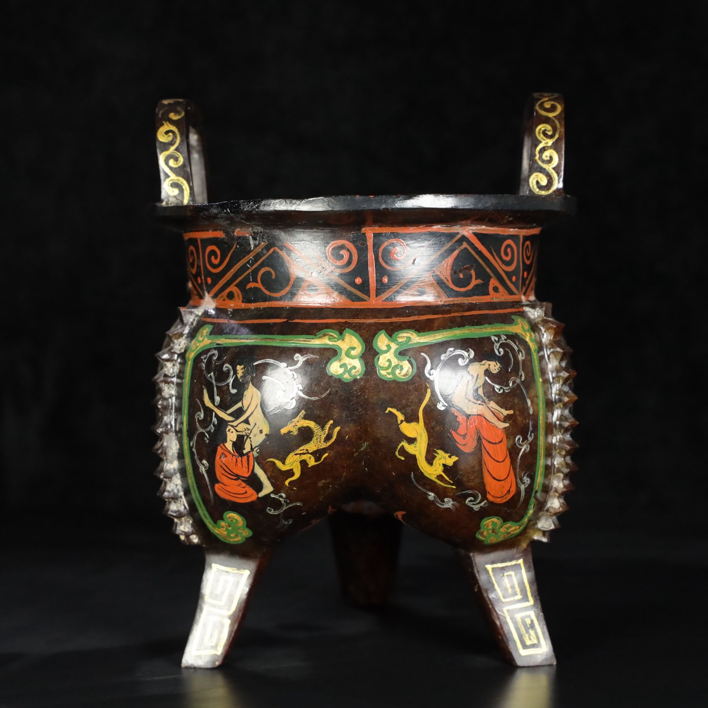 Chinese Natural Jade Carved gold-painted tripod