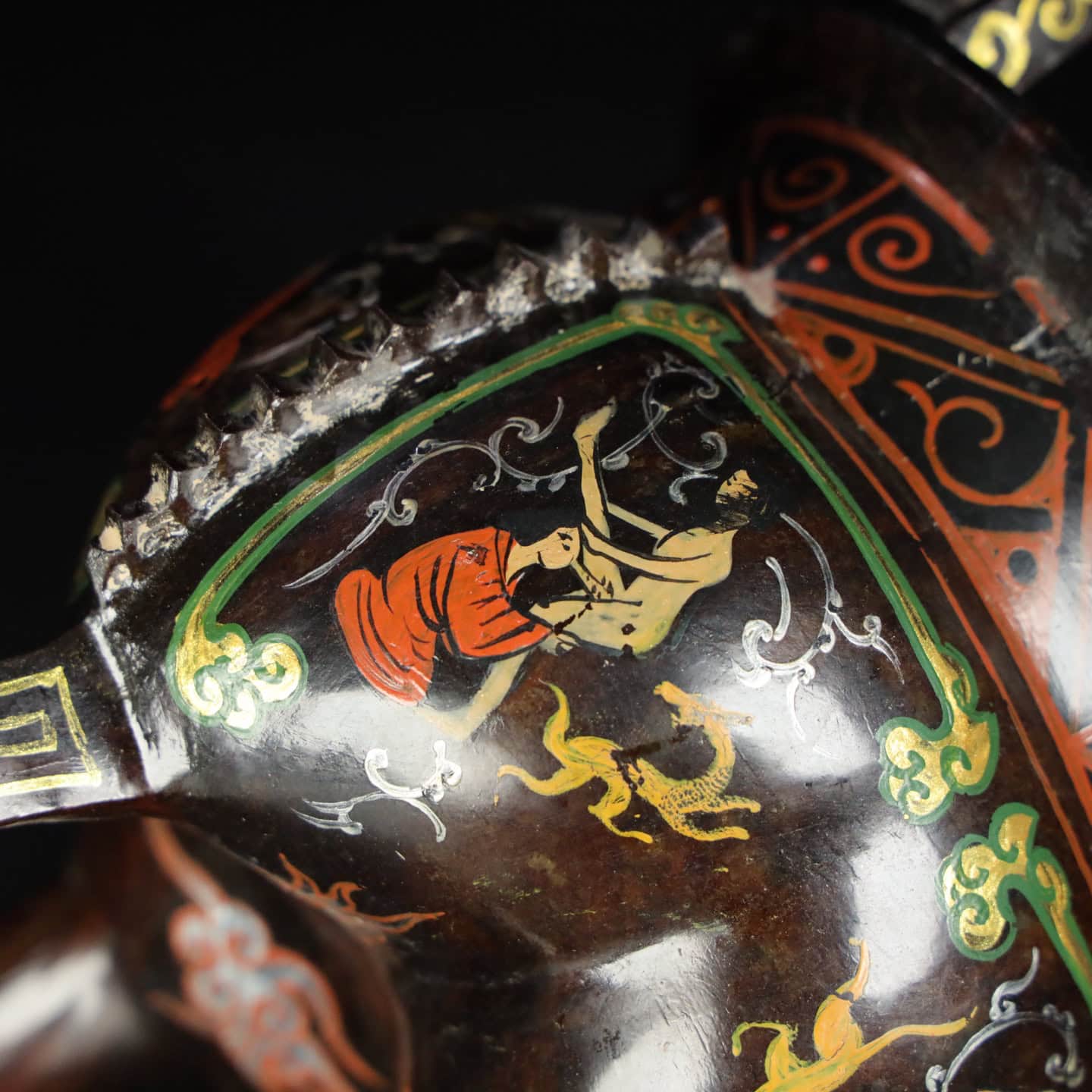 Chinese Natural Jade Carved gold-painted tripod