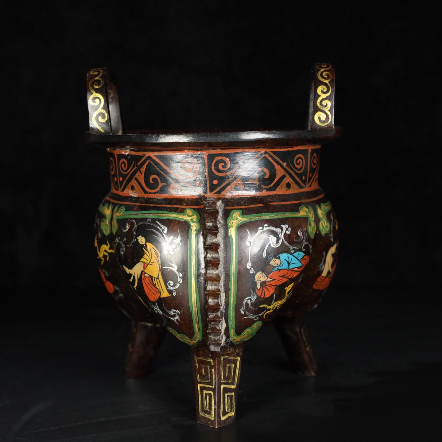 Chinese Natural Jade Carved gold-painted tripod