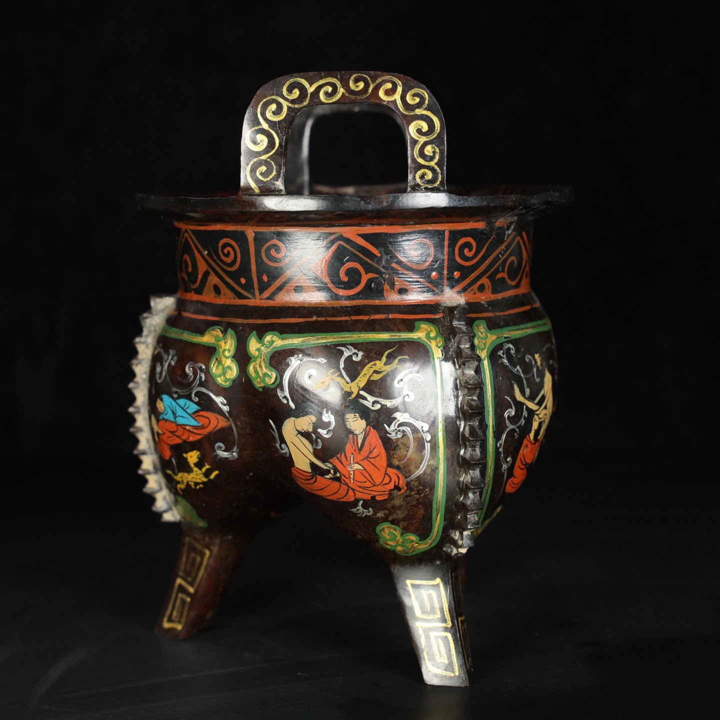 Chinese Natural Jade Carved gold-painted tripod
