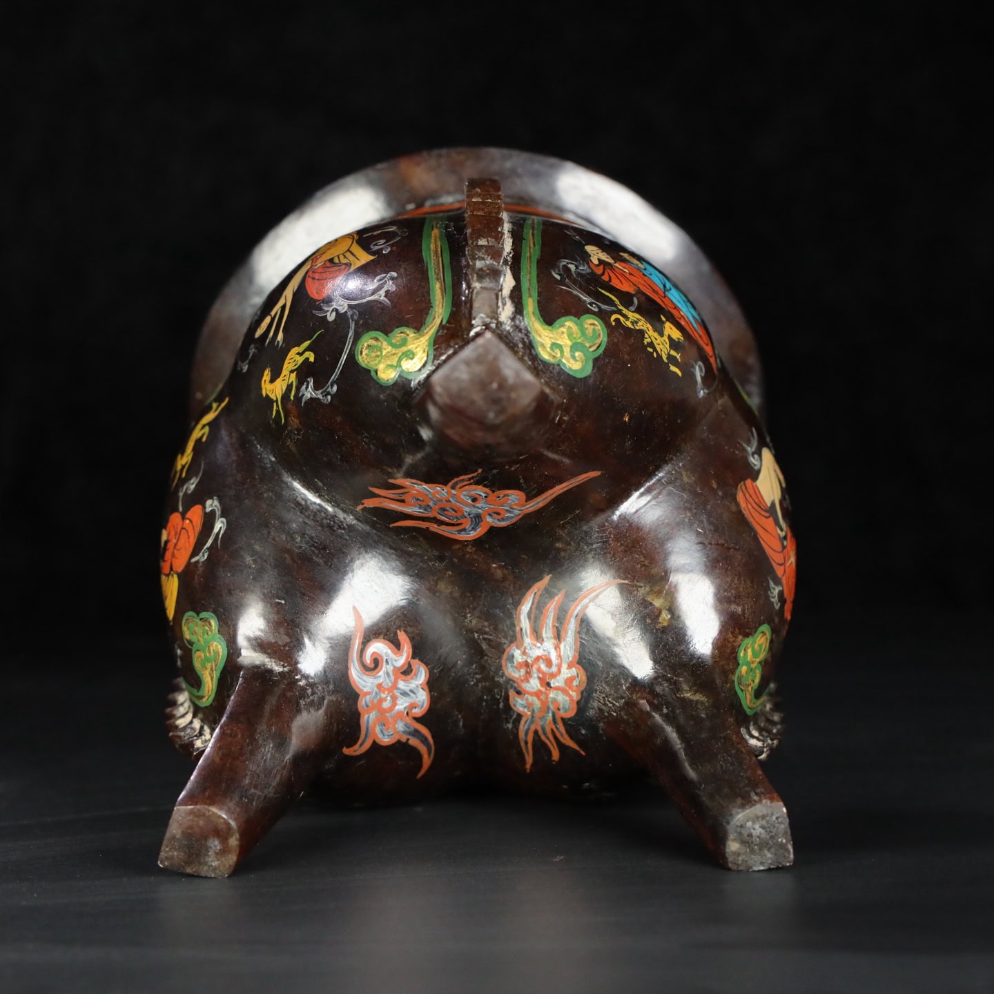 Chinese Natural Jade Carved gold-painted tripod