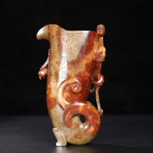 Chinese Natural Jade Carved Chi Longjue Cup