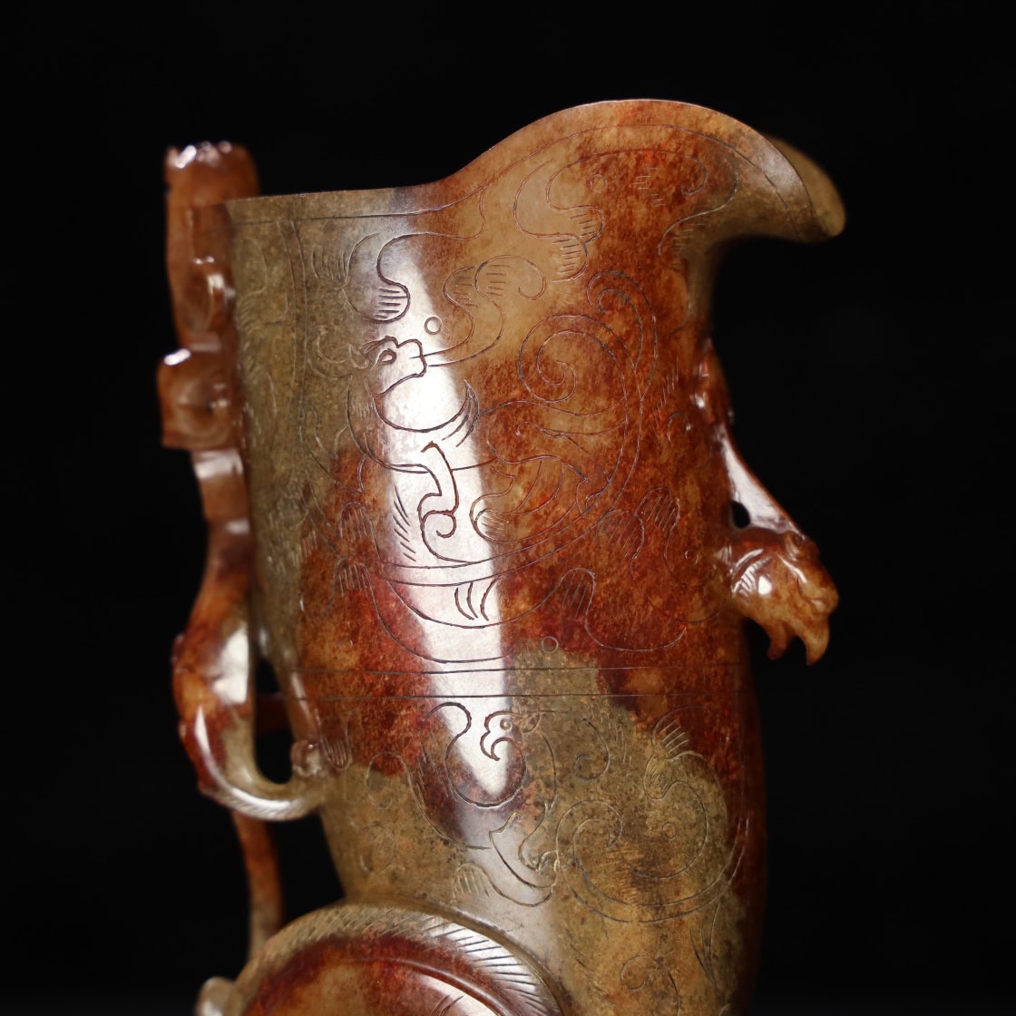 Chinese Natural Jade Carved Chi Longjue Cup