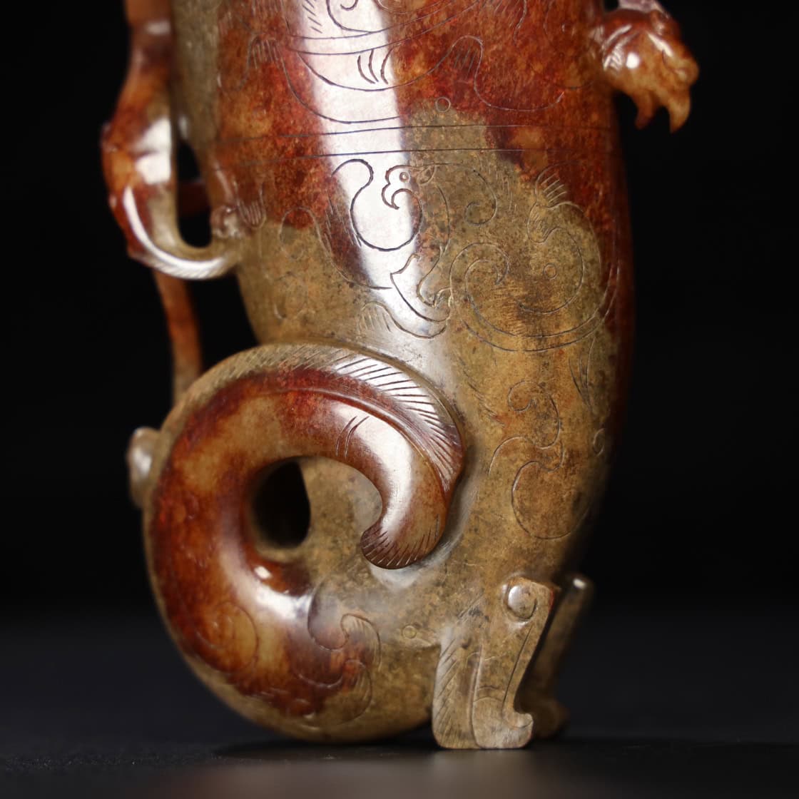 Chinese Natural Jade Carved Chi Longjue Cup