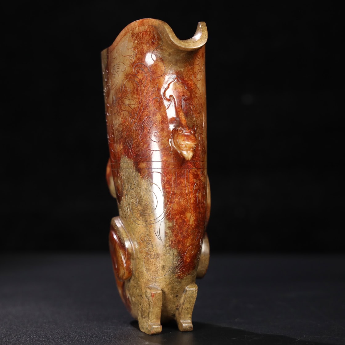 Chinese Natural Jade Carved Chi Longjue Cup
