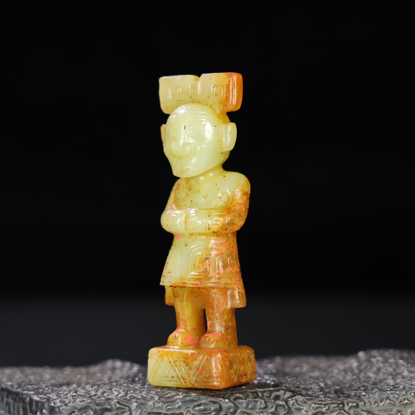 Chinese Natural Jade Carved Figure Ornament