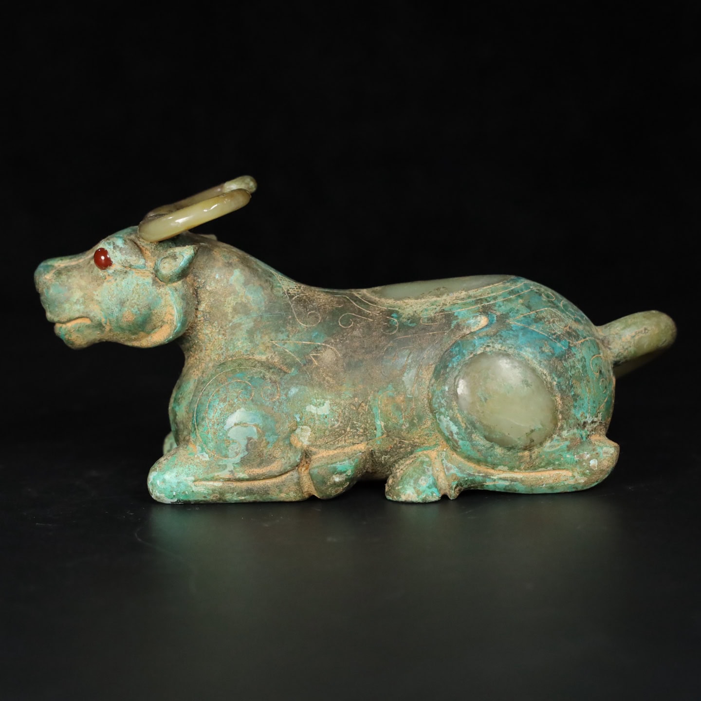 Chinese Natural Jade Carved Cow