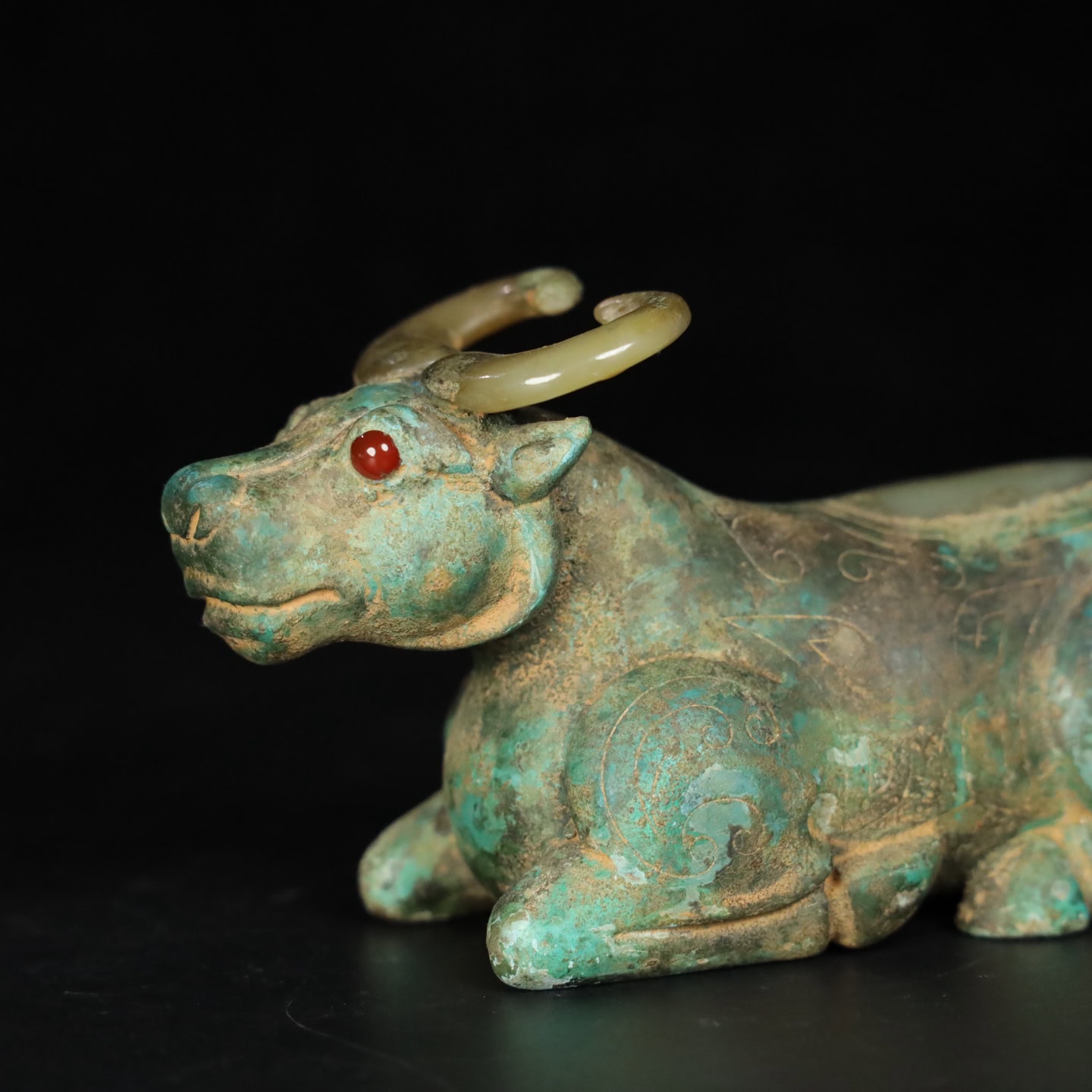 Chinese Natural Jade Carved Cow