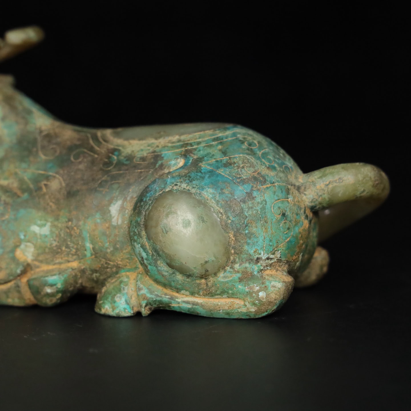 Chinese Natural Jade Carved Cow