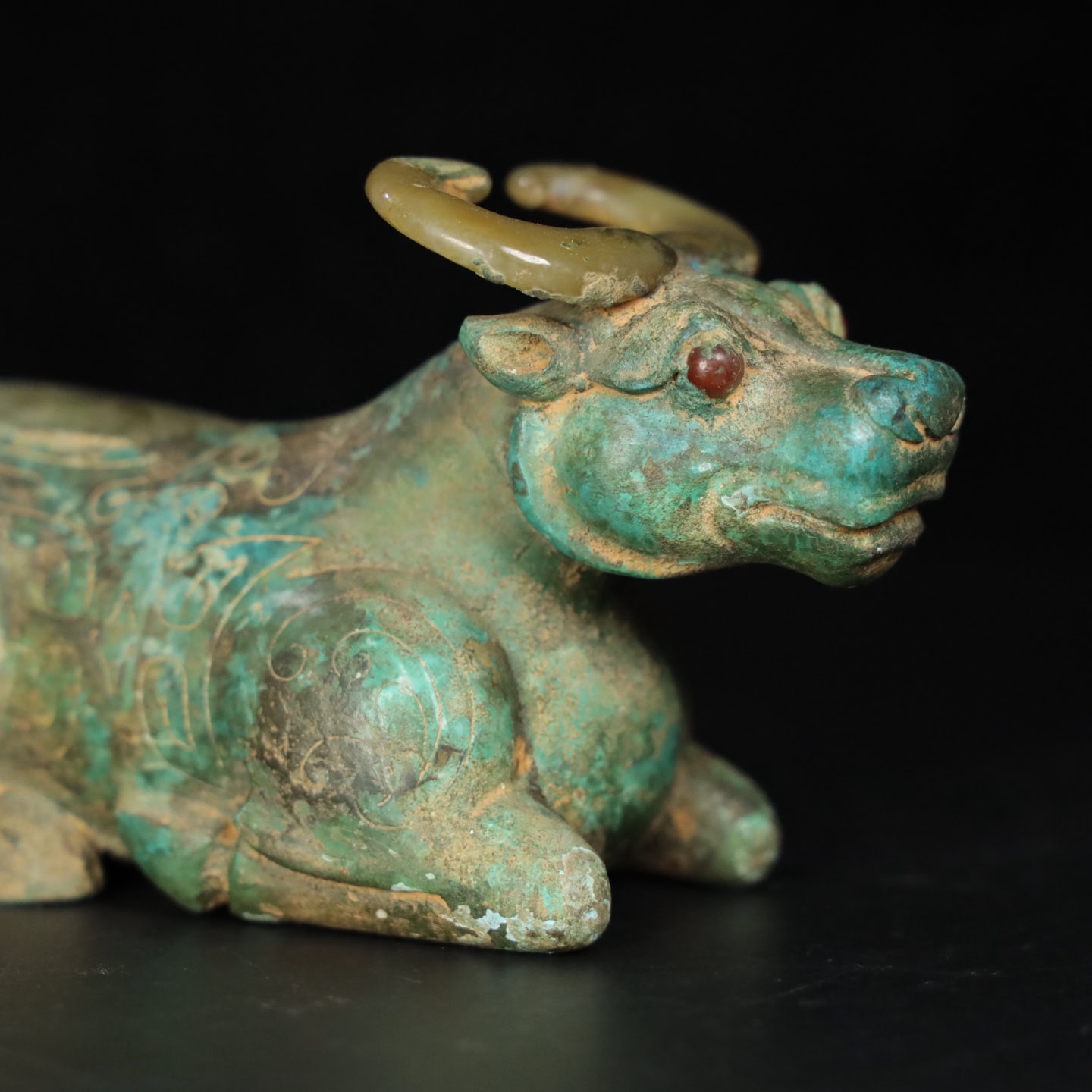Chinese Natural Jade Carved Cow