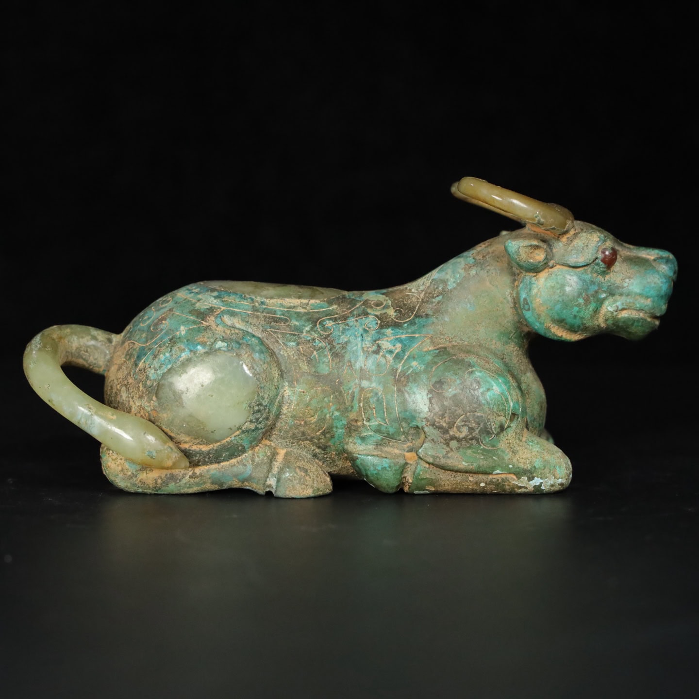 Chinese Natural Jade Carved Cow