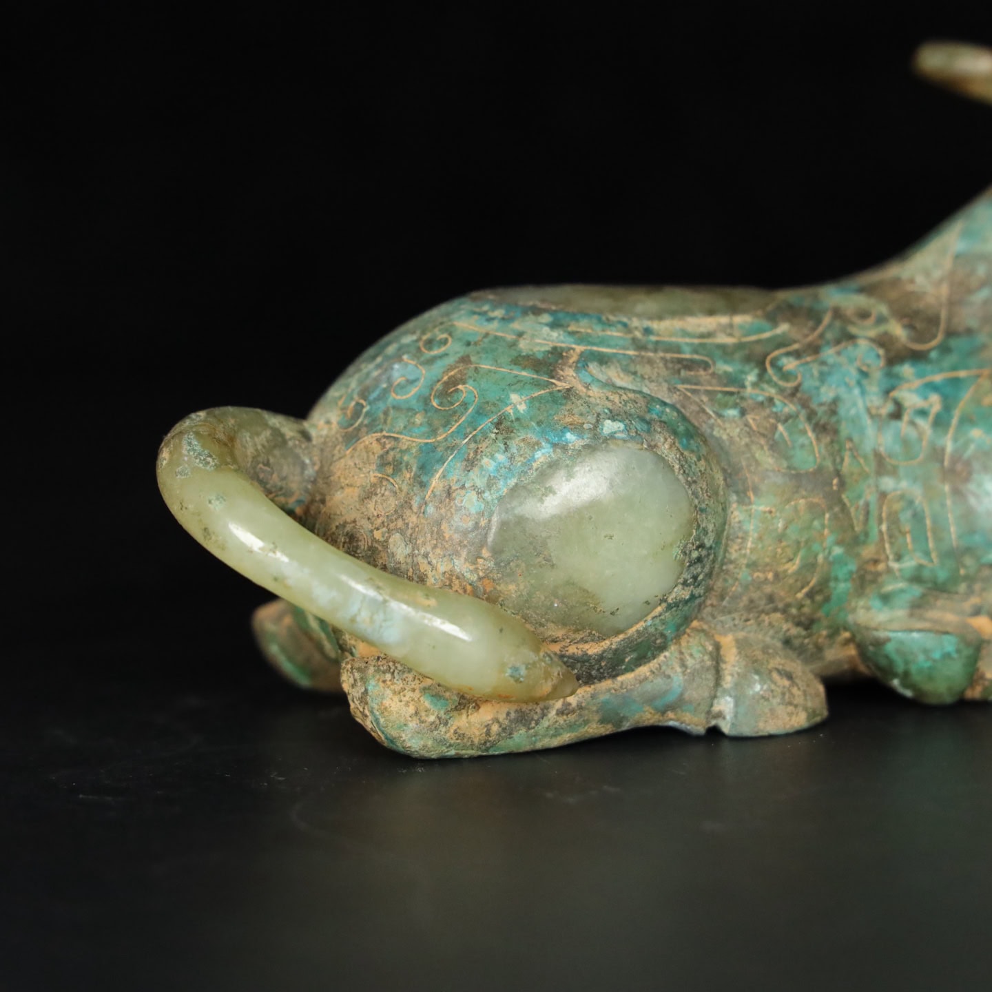 Chinese Natural Jade Carved Cow