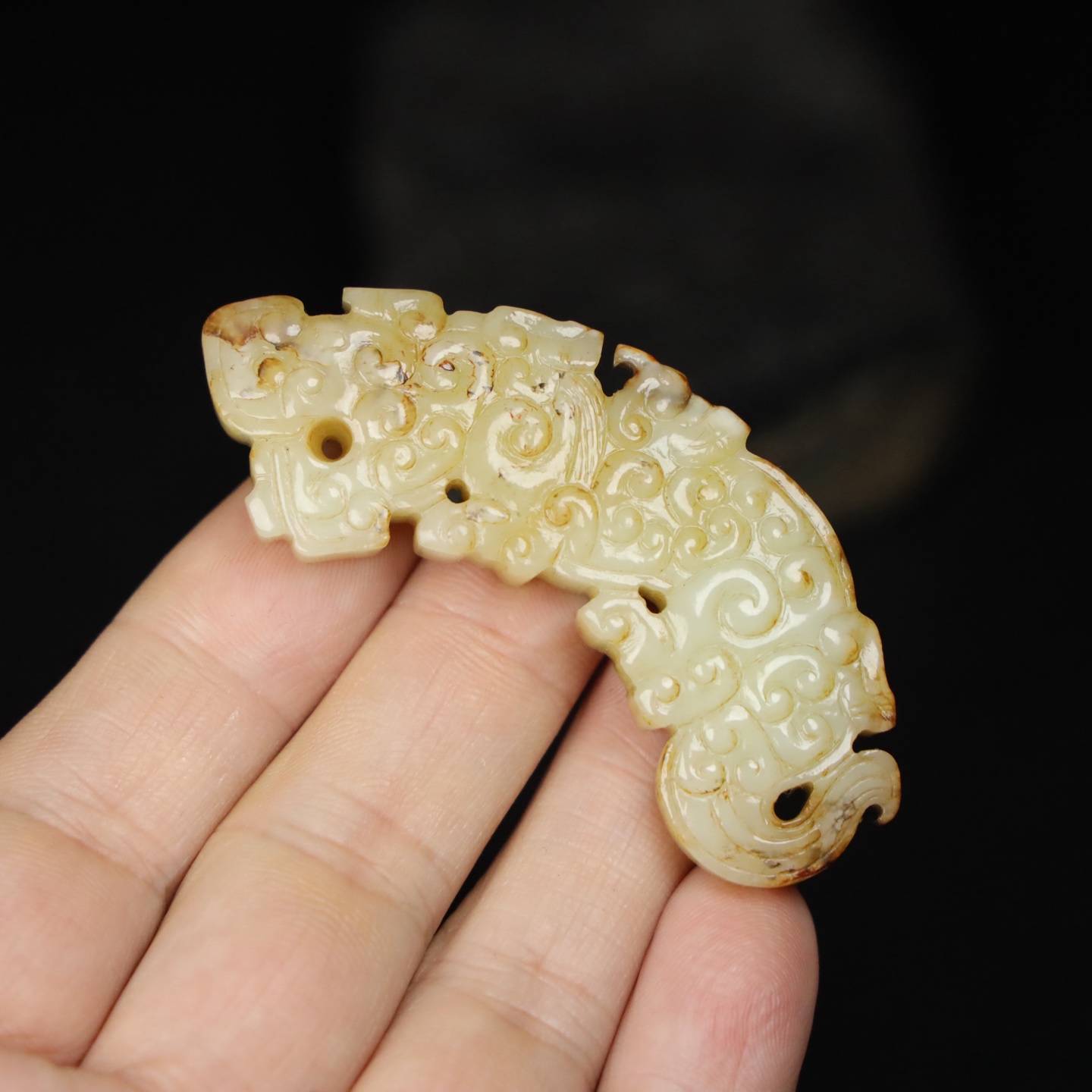 Chinese Natural Jade Carved Tiger Pendant
