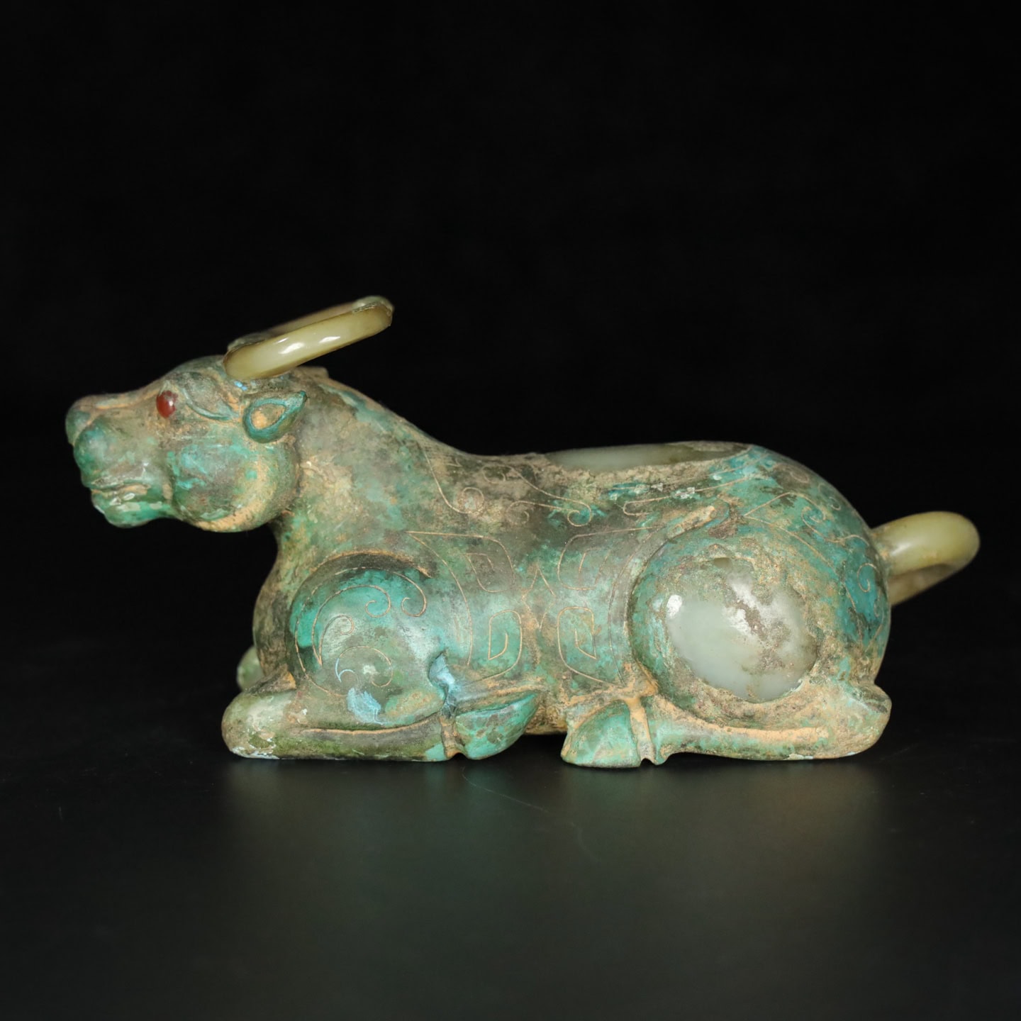 Chinese Natural Jade Carved Cow