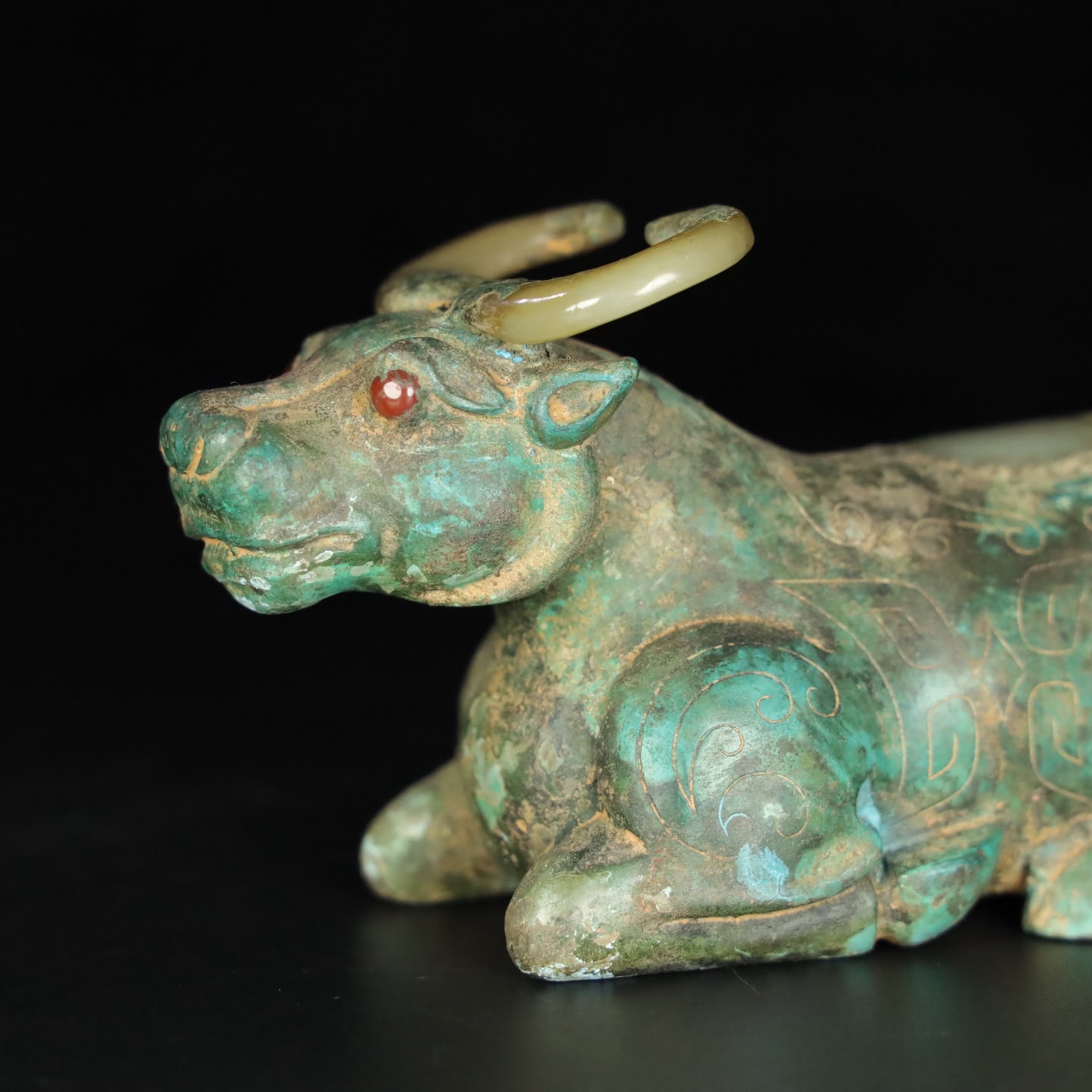 Chinese Natural Jade Carved Cow