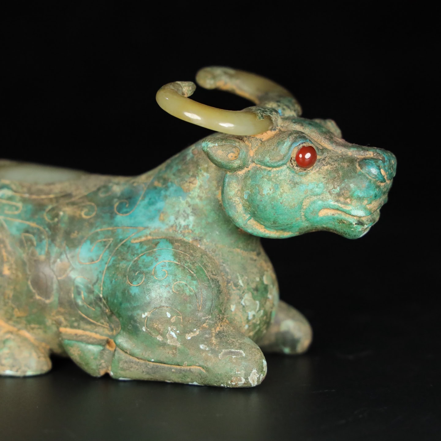 Chinese Natural Jade Carved Cow