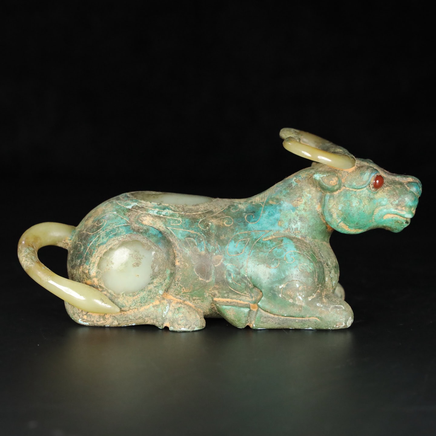Chinese Natural Jade Carved Cow