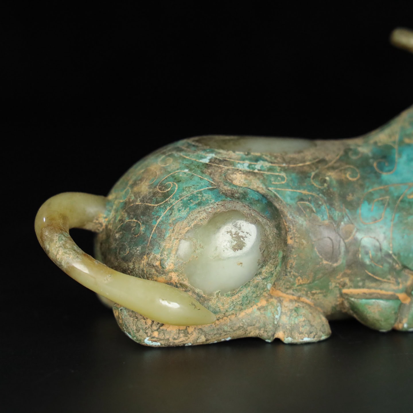 Chinese Natural Jade Carved Cow