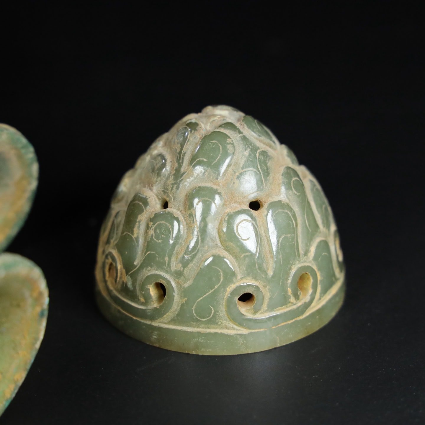 Chinese Natural Jade Carved Incense burner